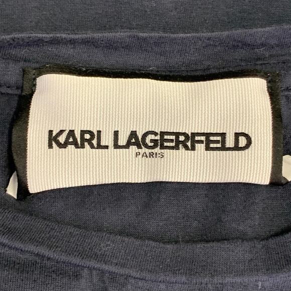 KARL LAGERFELD Size M Navy White Cotton Embroidered Logo Crew Neck T-Shirt - Picture 5 of 7